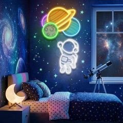 Balloons Astronaut 2 Art work Led Neon Sign Light