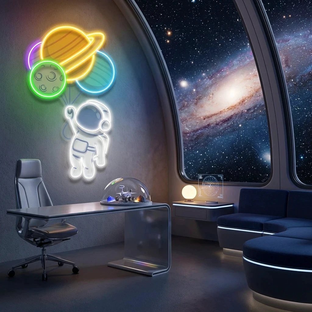 Balloons Astronaut 2 Art work Led Neon Sign Light
