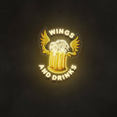 Beer Drinks and Wings Mascot Artwork Led Neon Sign Light