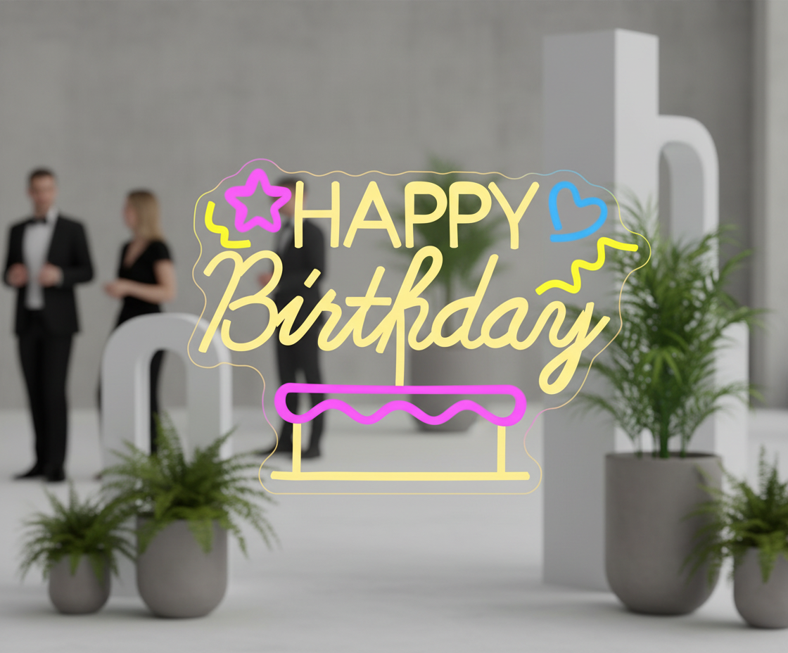 Happy Birthday&Cake Neon Sign