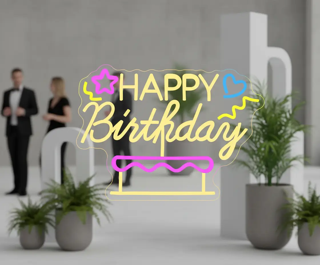 Happy Birthday&Cake Neon Sign