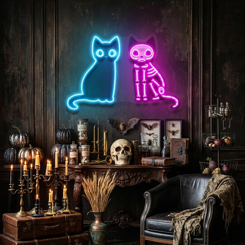 Black Cat Skeleton LED Neon Sign Light Pop Art