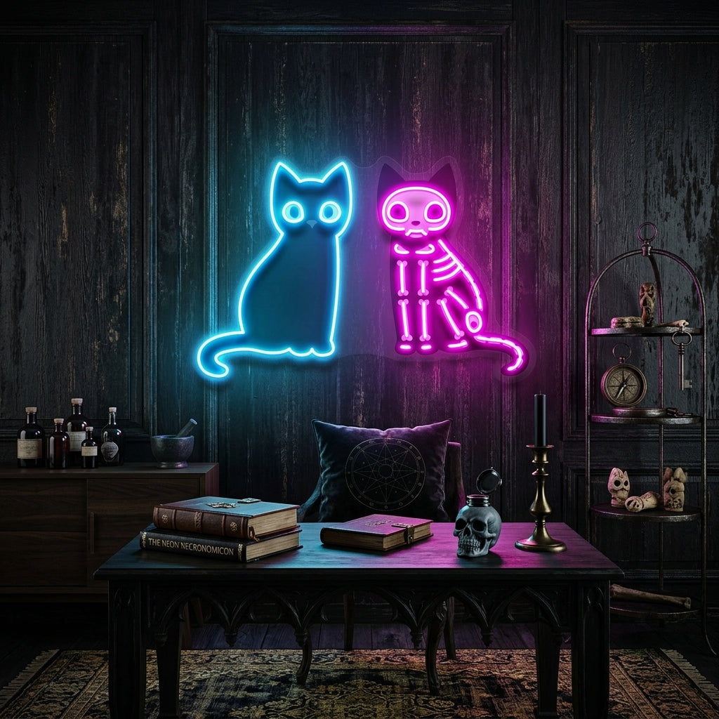 Black Cat Skeleton LED Neon Sign Light Pop Art