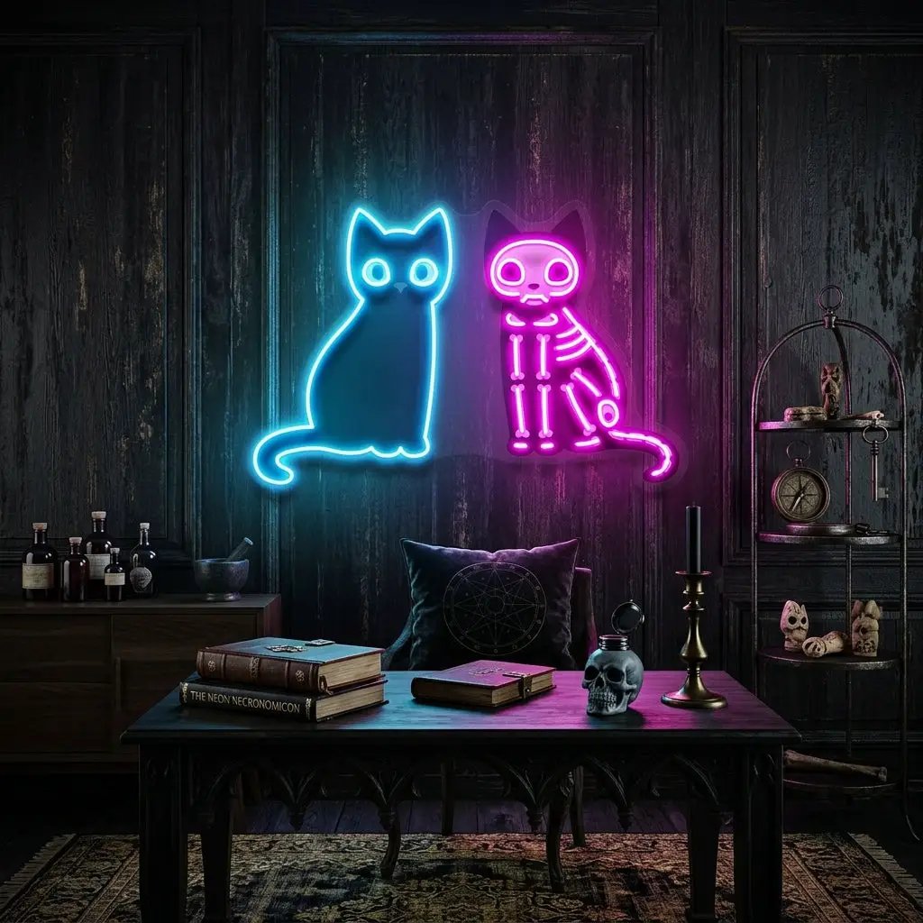 Black Cat Skeleton LED Neon Sign Light Pop Art