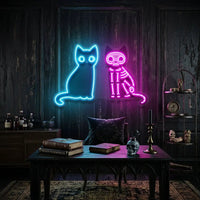 Black Cat Skeleton LED Neon Sign Light Pop Art