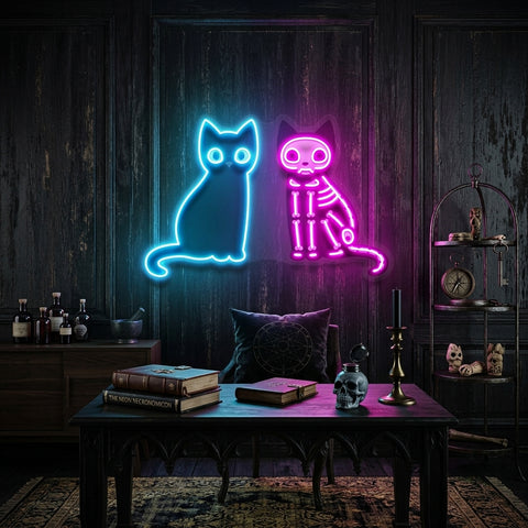 Black Cat Skeleton LED Neon Sign Light Pop Art