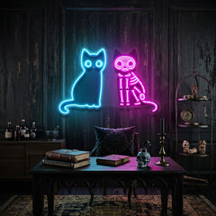 Black Cat Skeleton LED Neon Sign Light Pop Art