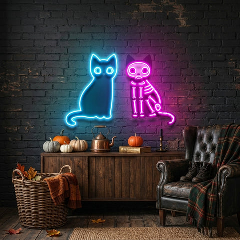 Black Cat Skeleton LED Neon Sign Light Pop Art