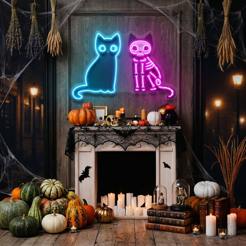 Black Cat Skeleton LED Neon Sign Light Pop Art