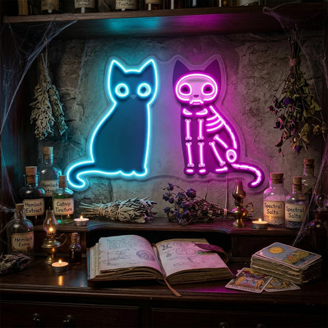 Black Cat Skeleton LED Neon Sign Light Pop Art