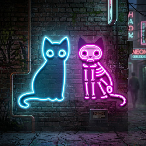 Black Cat Skeleton LED Neon Sign Light Pop Art