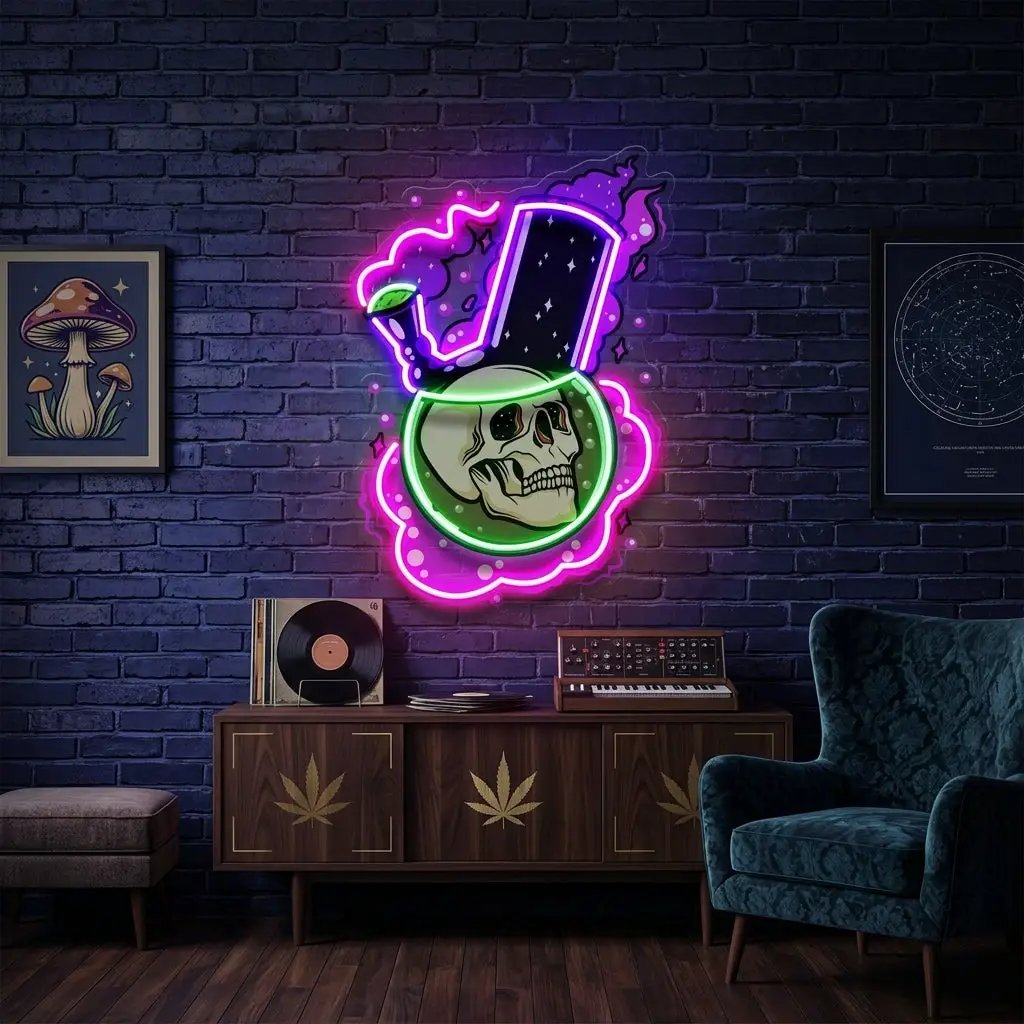 Bong Skull LED Neon Sign Light Pop Art