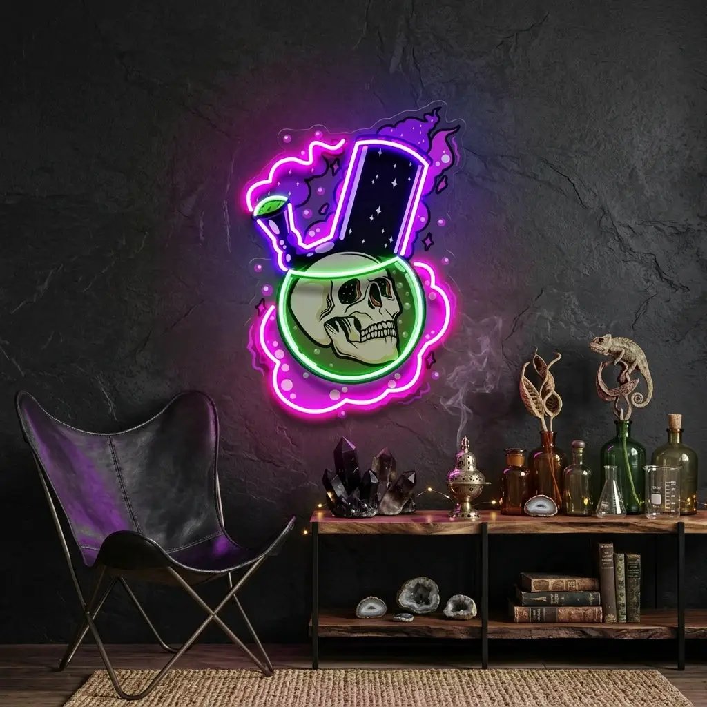 Bong Skull LED Neon Sign Light Pop Art