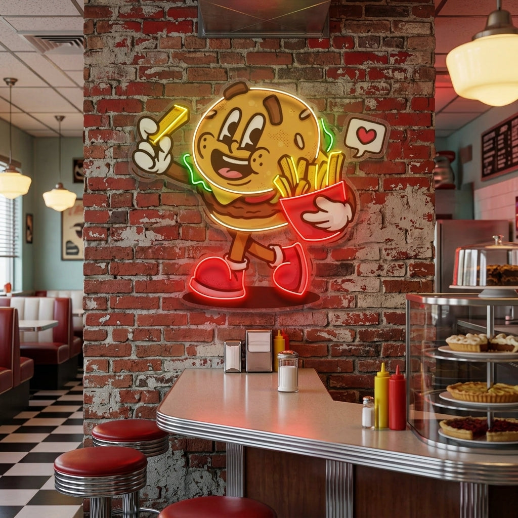 Burger Cute Trendy Retro LED Neon Sign Light Pop Art