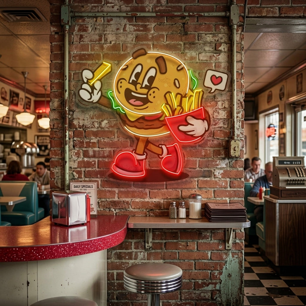Burger Cute Trendy Retro LED Neon Sign Light Pop Art