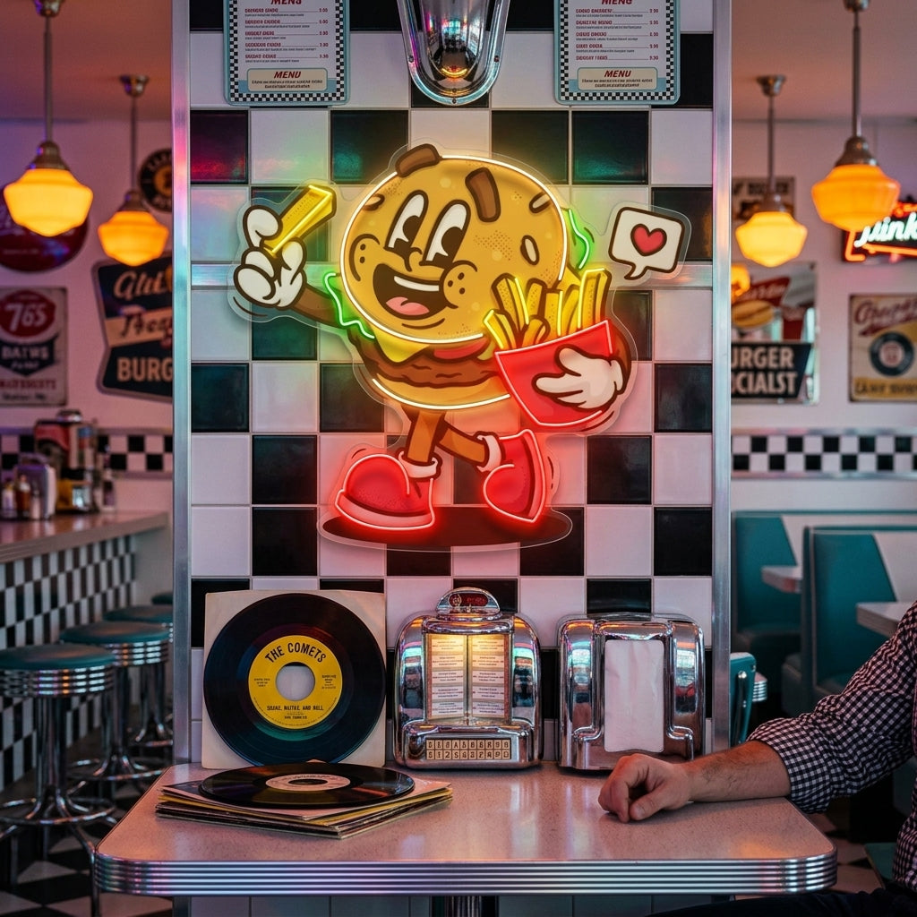 Burger Cute Trendy Retro LED Neon Sign Light Pop Art