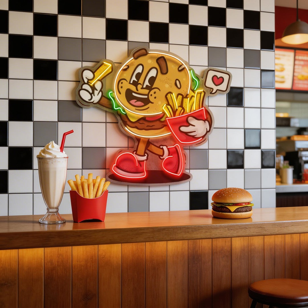 Burger Cute Trendy Retro LED Neon Sign Light Pop Art