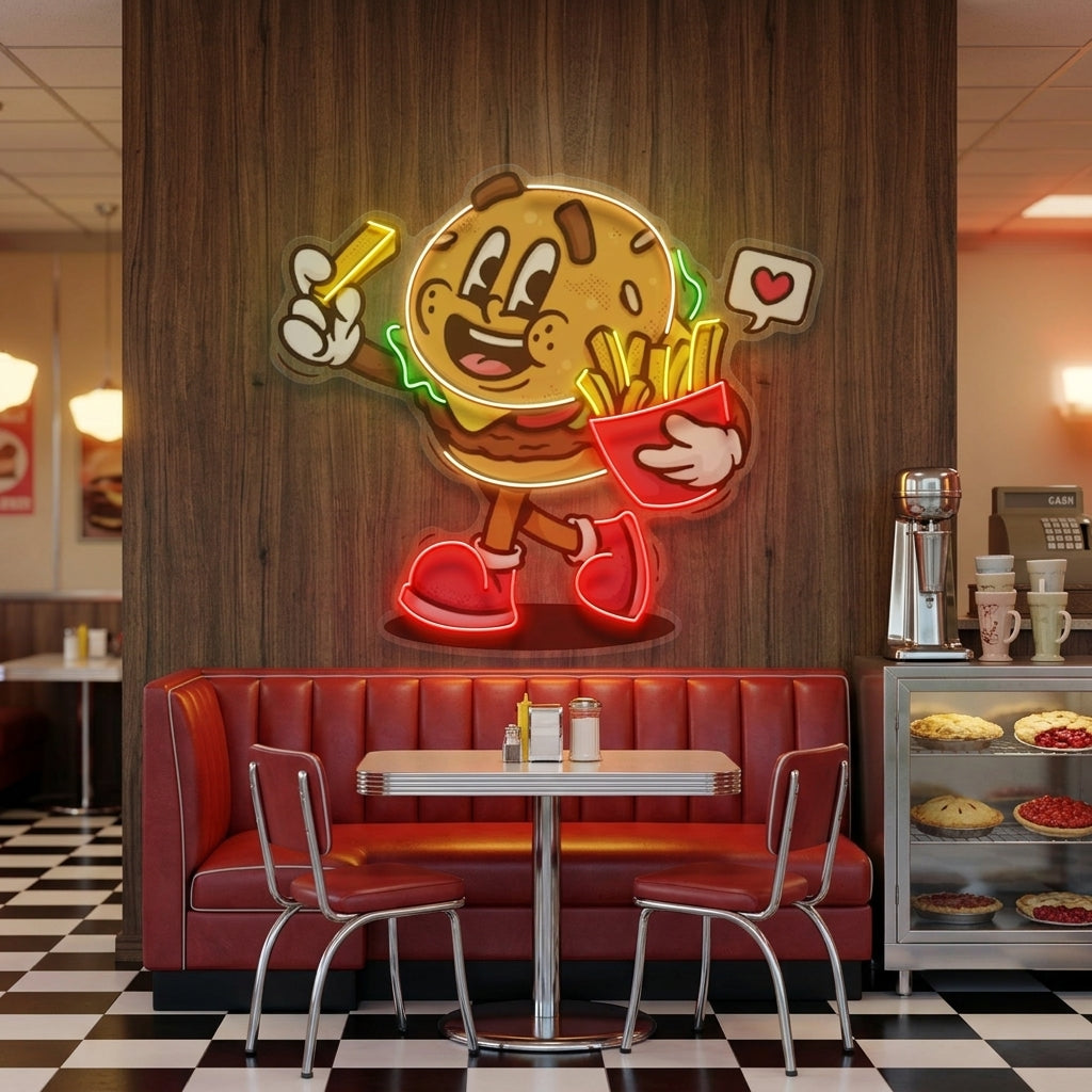 Burger Cute Trendy Retro LED Neon Sign Light Pop Art