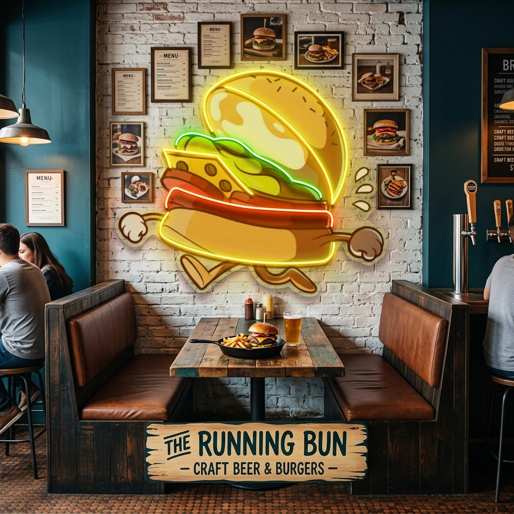 Burger Running LED Neon Sign Light Pop Art