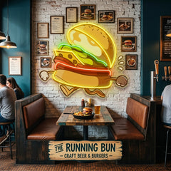 Burger Running LED Neon Sign Light Pop Art