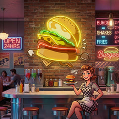 Burger Running LED Neon Sign Light Pop Art