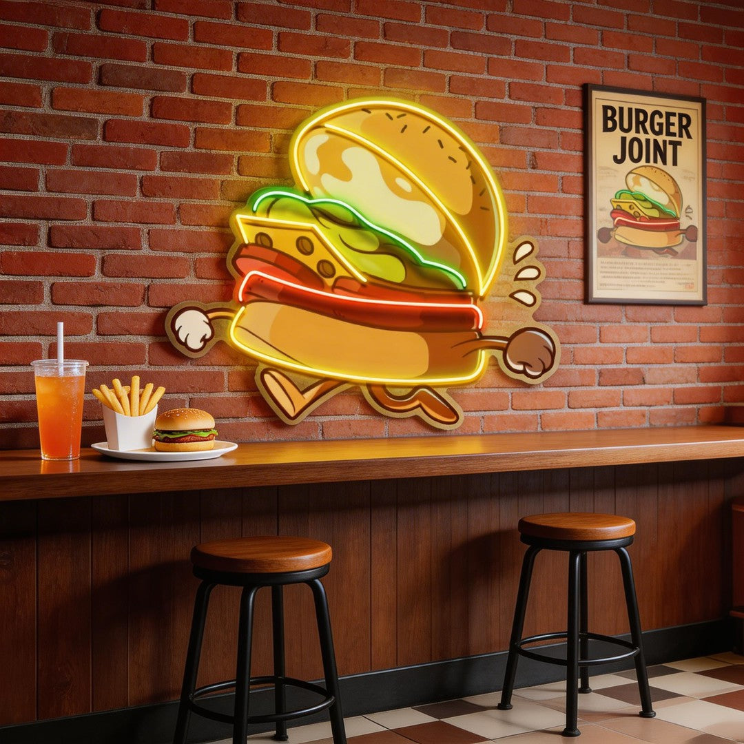 Burger Running LED Neon Sign Light Pop Art