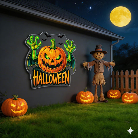 Evil Pumpkin Neon Sign – Halloween LED Wall Light for Spooky Party & Haunted House Décor