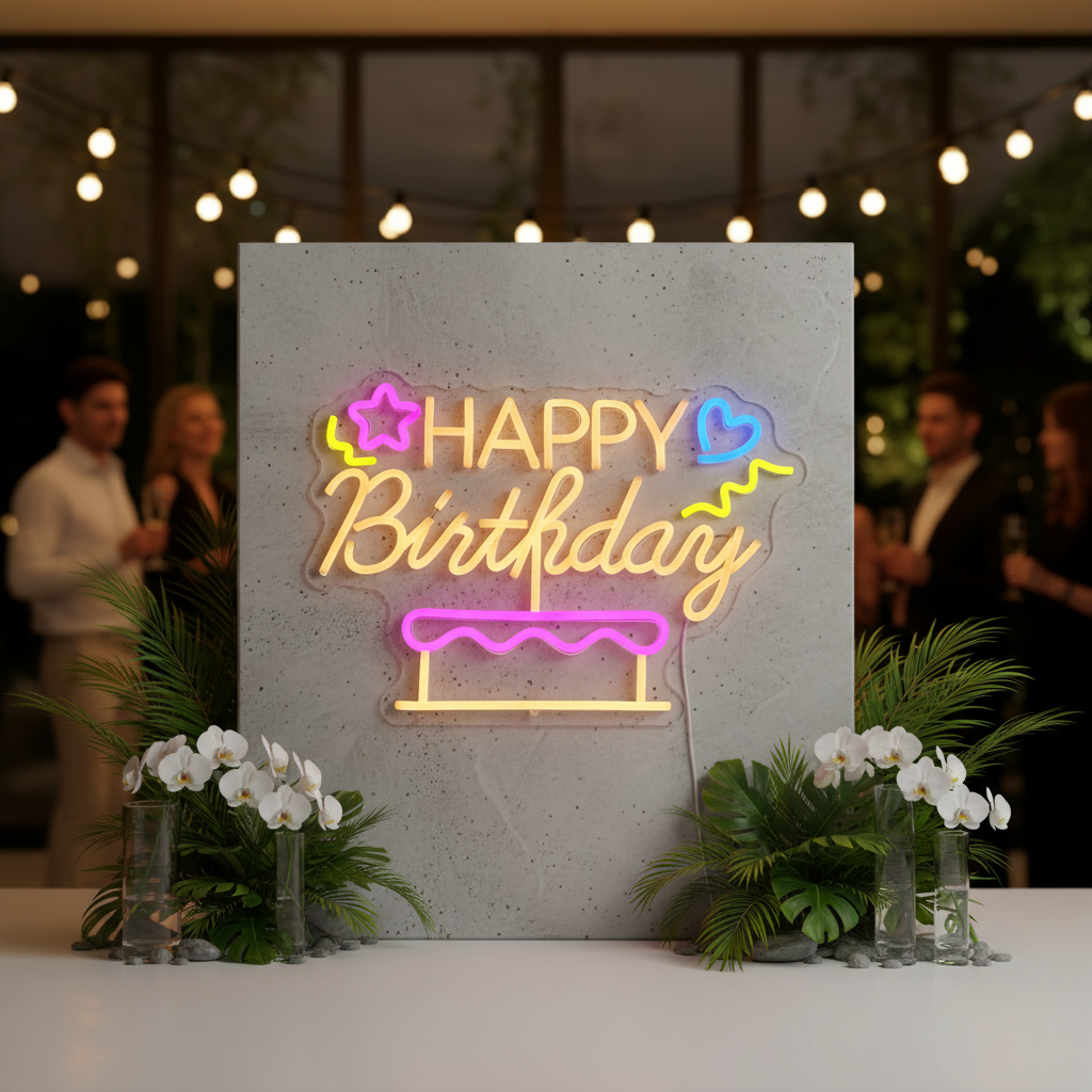 Happy Birthday&Cake Neon Sign