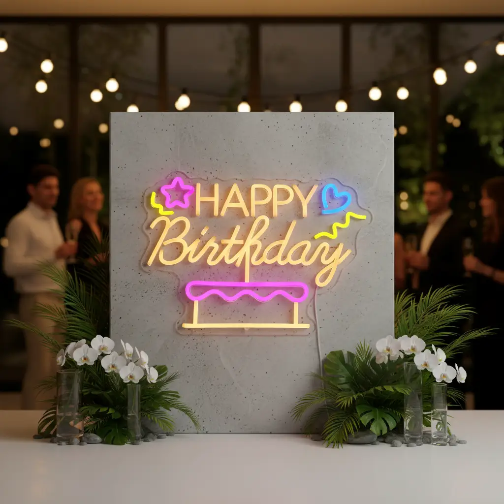 Happy Birthday&Cake Neon Sign