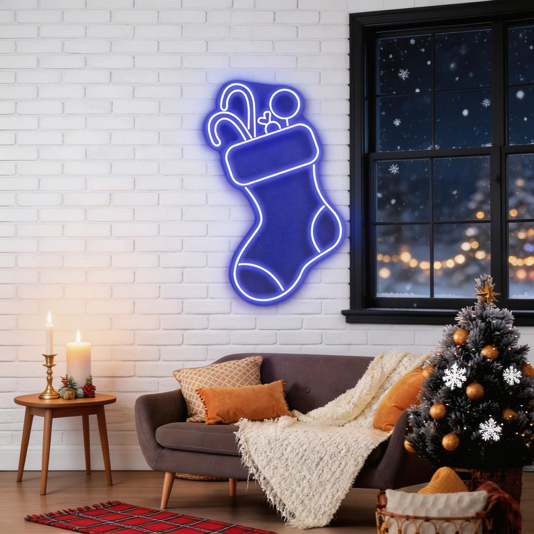 Candy With Christmas Sock Neon Sign