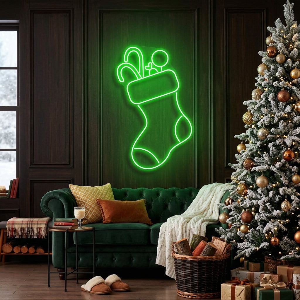 Candy With Christmas Sock Neon Sign