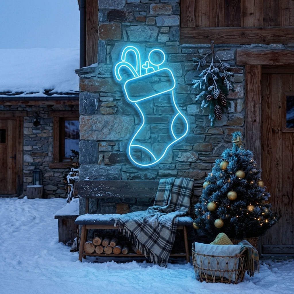 Candy With Christmas Sock Neon Sign