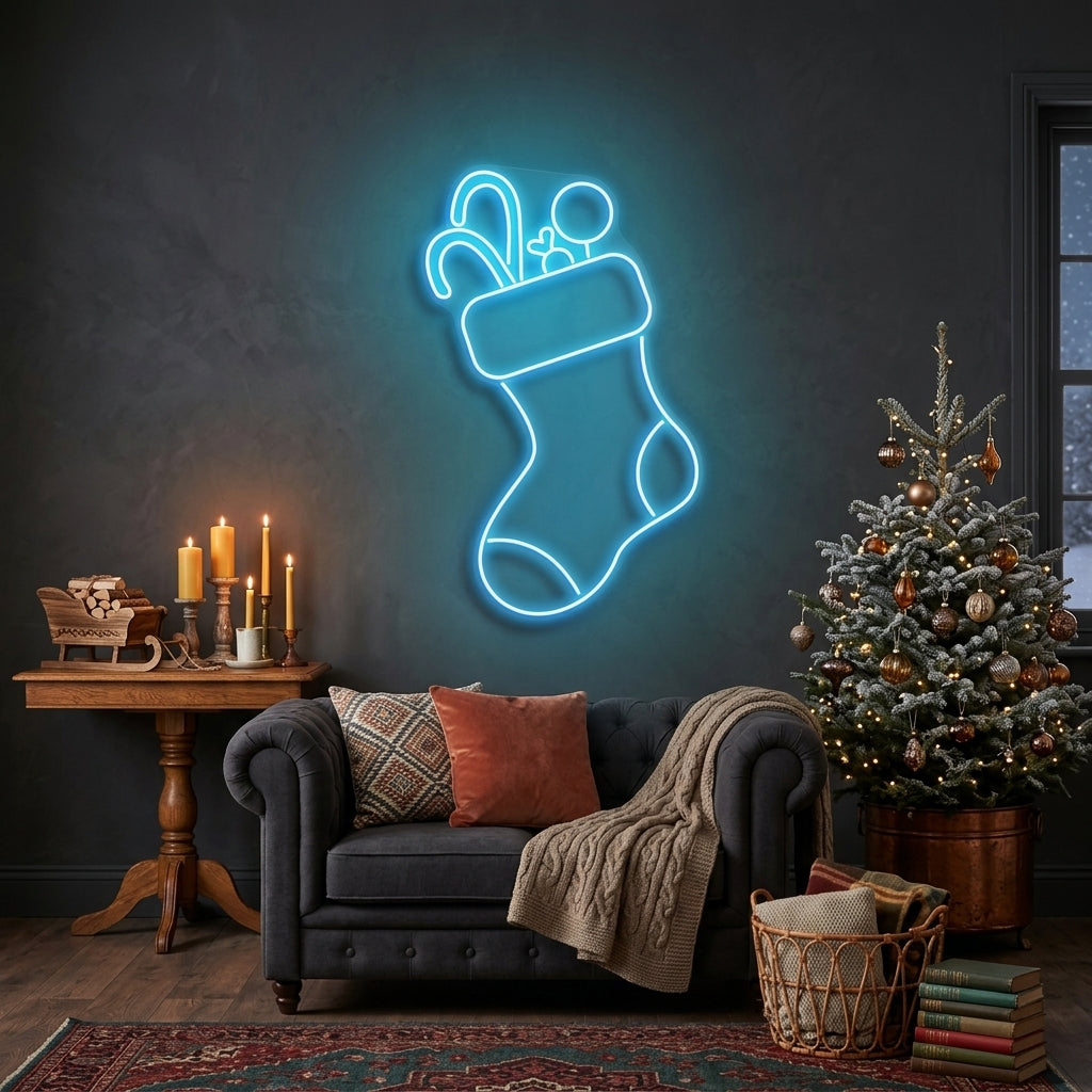 Candy With Christmas Sock Neon Sign
