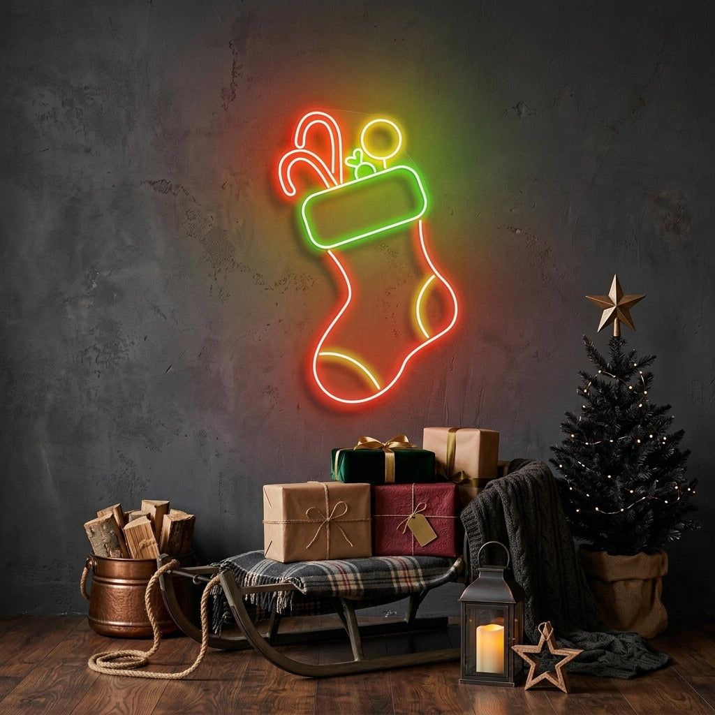 Candy With Christmas Sock Neon Sign