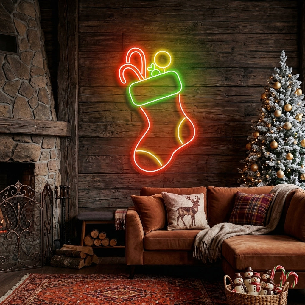 Candy With Christmas Sock Neon Sign