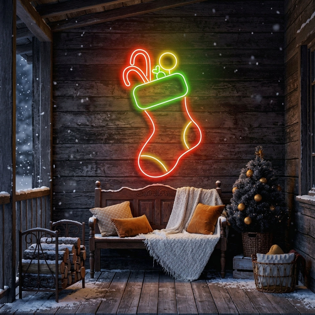Candy With Christmas Sock Neon Sign