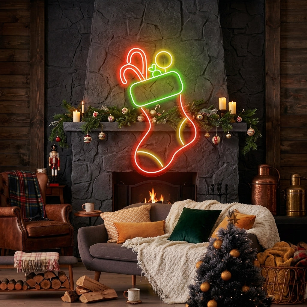 Candy With Christmas Sock Neon Sign