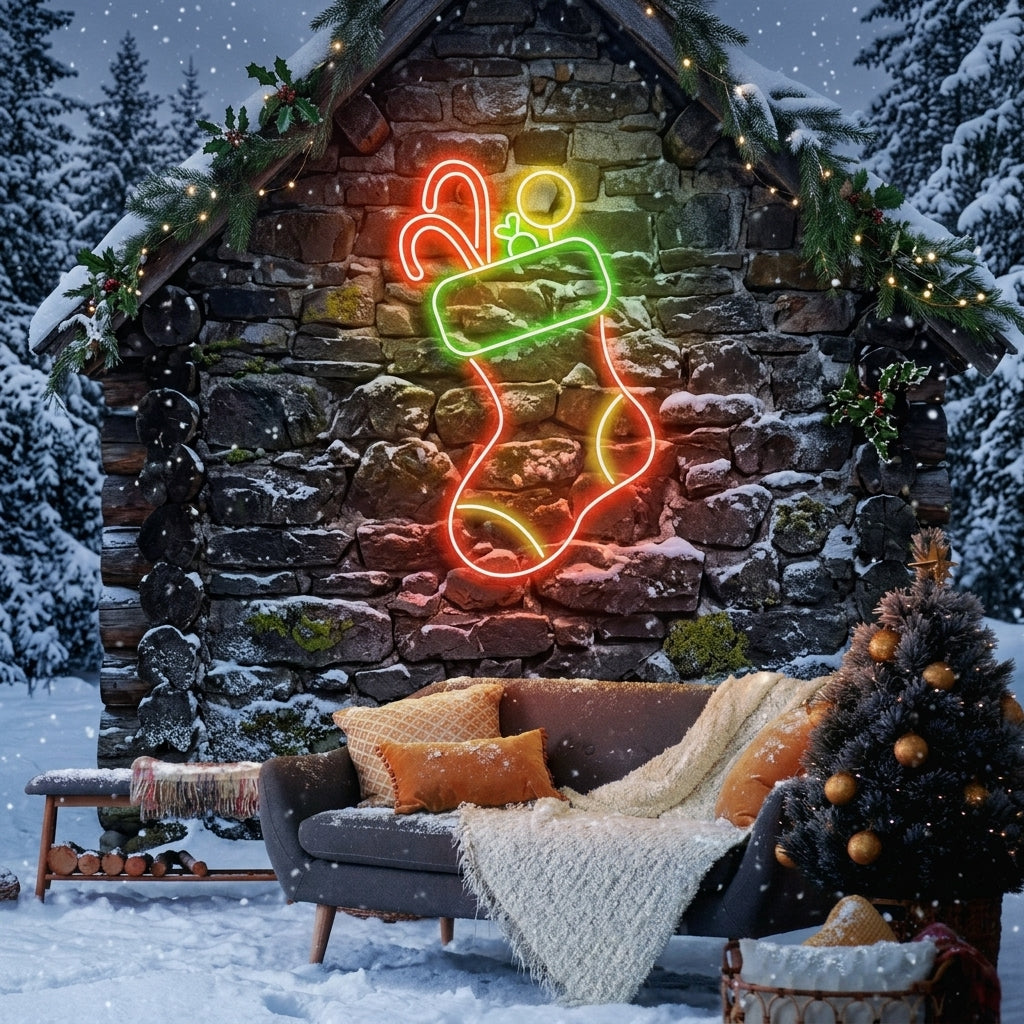 Candy With Christmas Sock Neon Sign