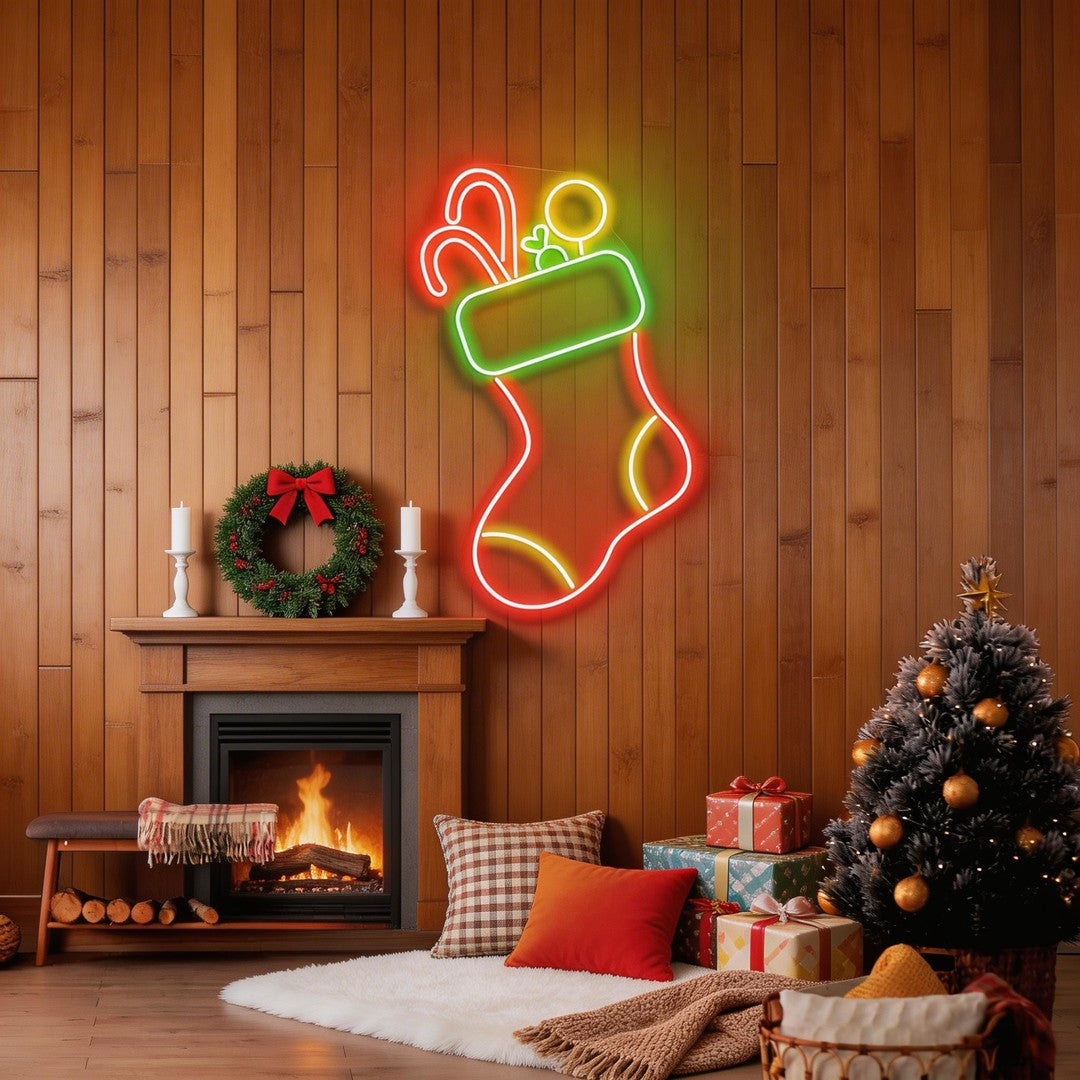 Candy With Christmas Sock Neon Sign