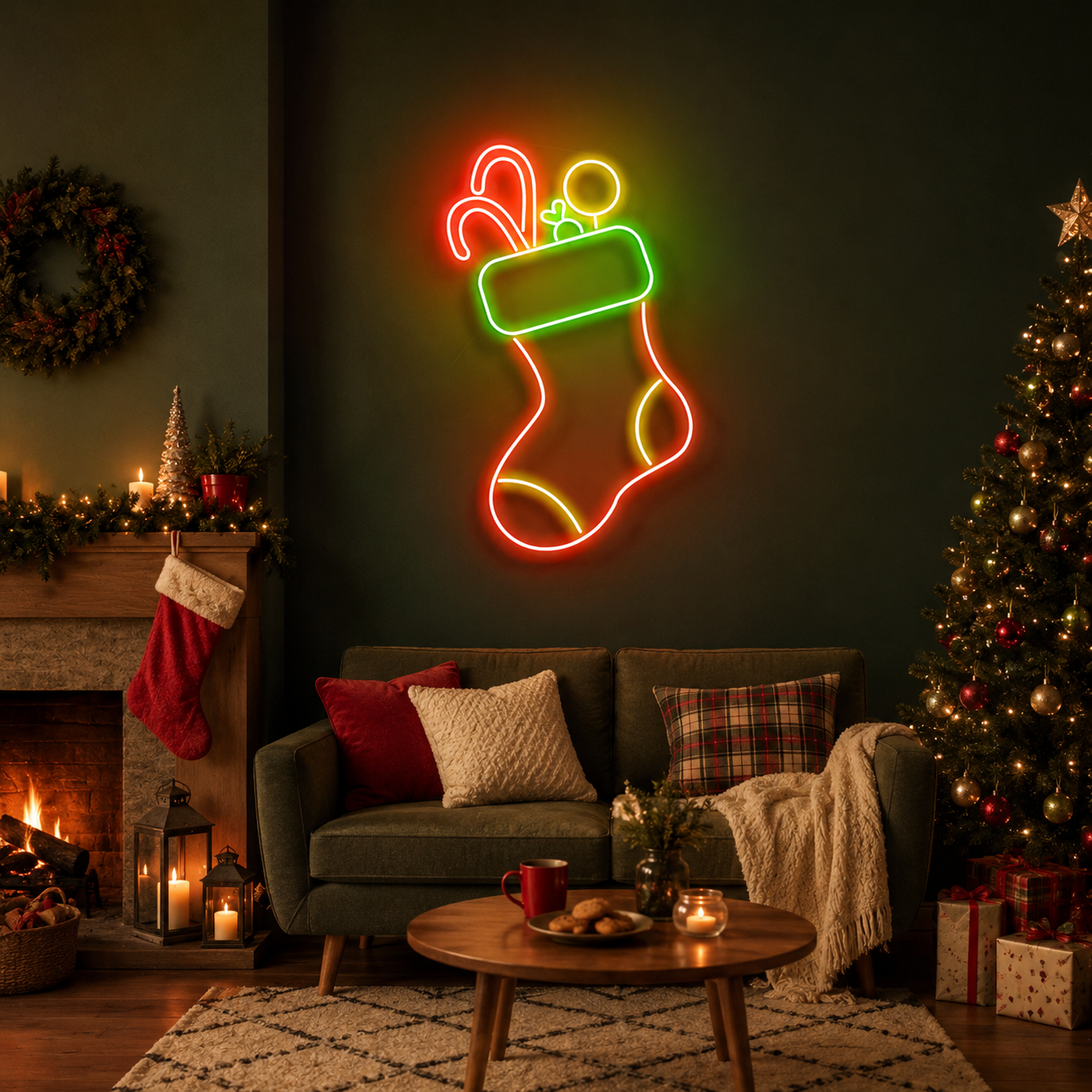 Candy With Christmas Sock Neon Sign