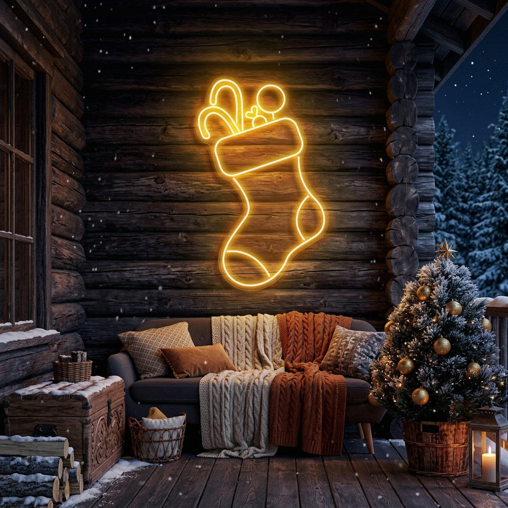 Candy With Christmas Sock Neon Sign