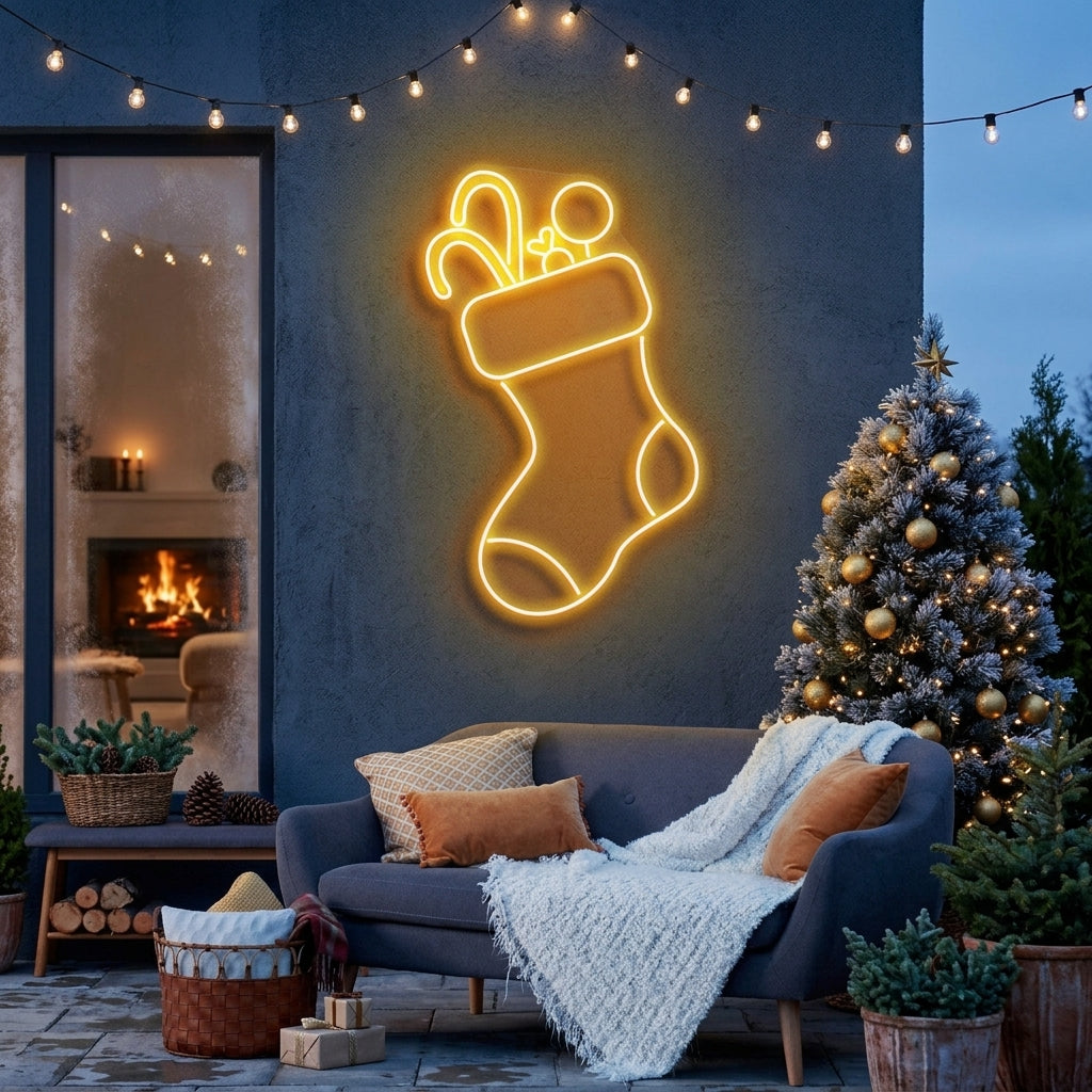 Candy With Christmas Sock Neon Sign