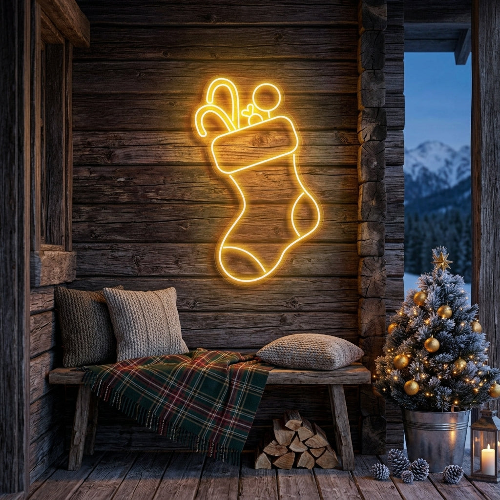 Candy With Christmas Sock Neon Sign