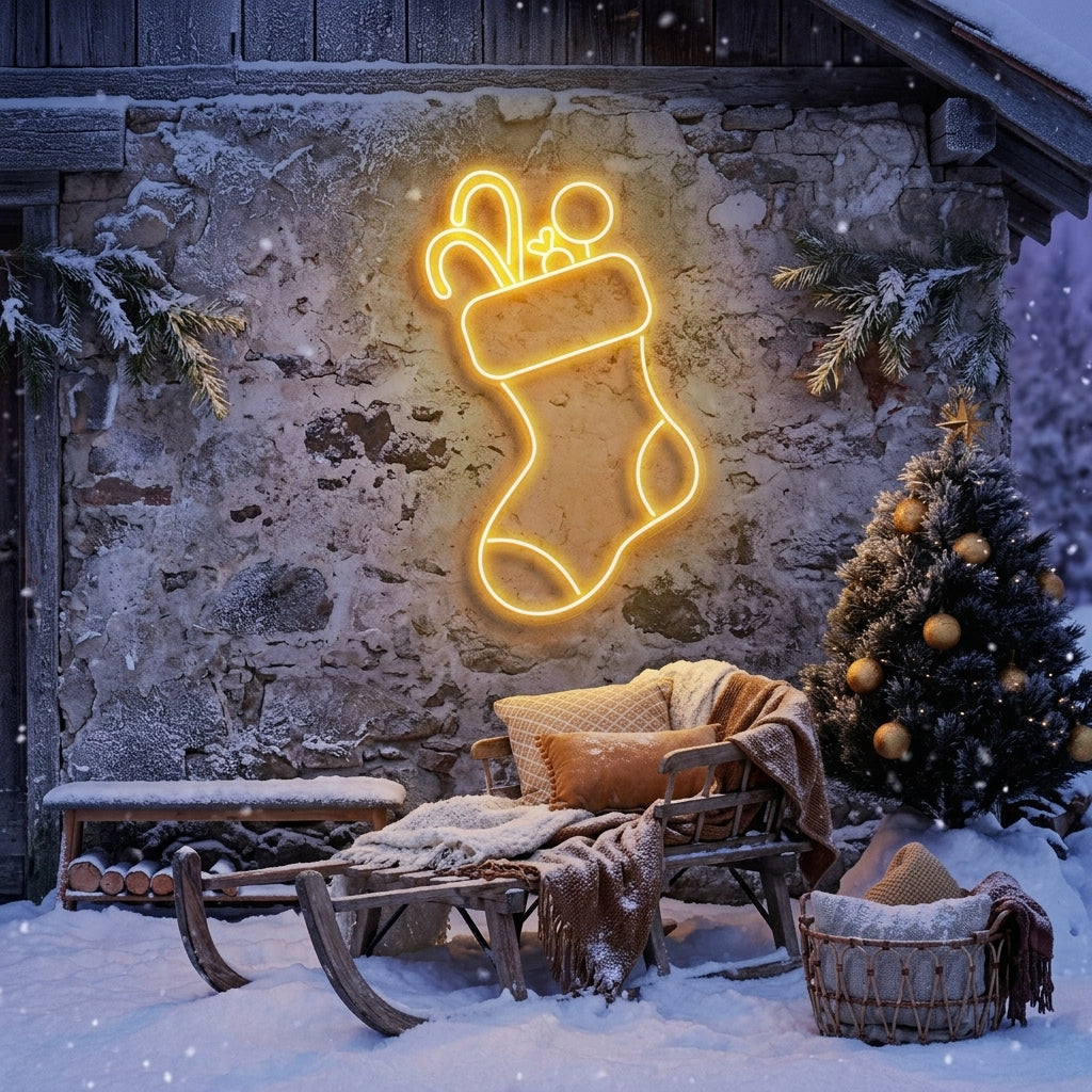 Candy With Christmas Sock Neon Sign