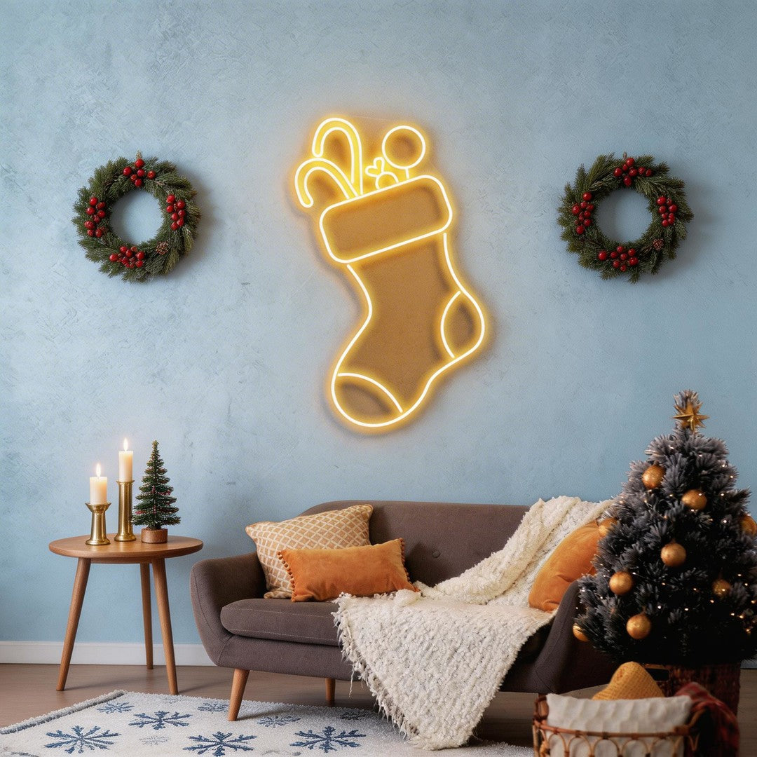 Candy With Christmas Sock Neon Sign