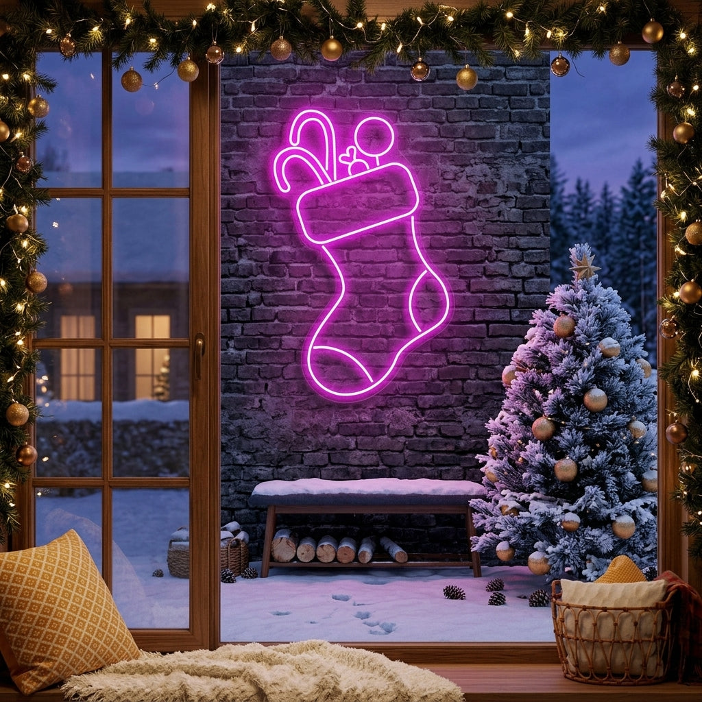 Candy With Christmas Sock Neon Sign