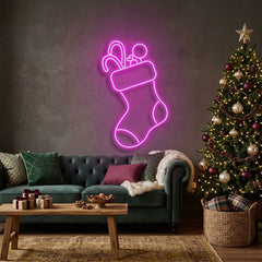 Candy With Christmas Sock Neon Sign