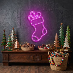Candy With Christmas Sock Neon Sign