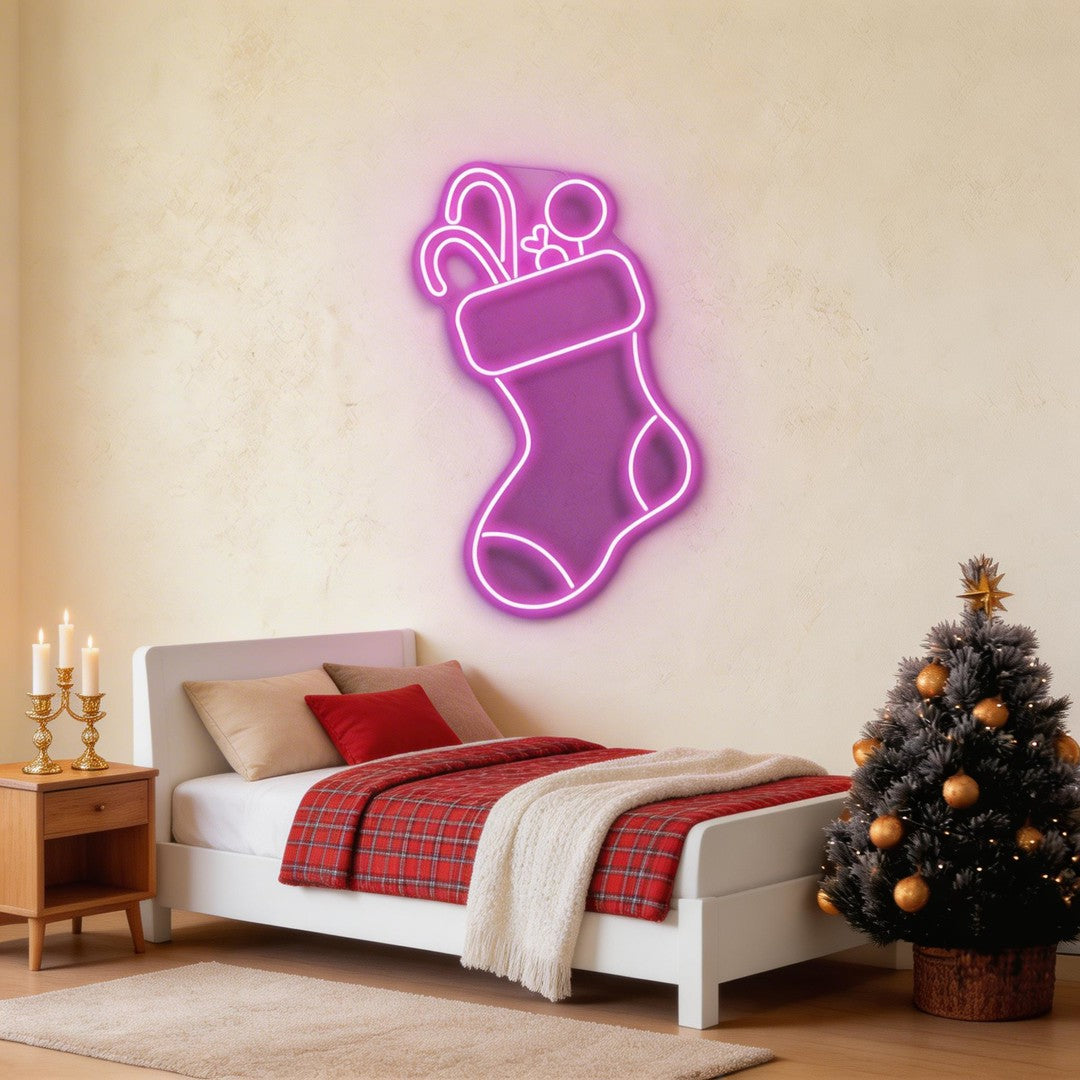 Candy With Christmas Sock Neon Sign