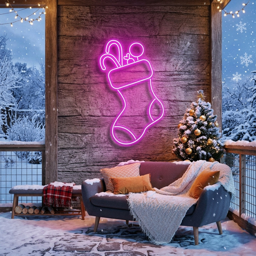 Candy With Christmas Sock Neon Sign